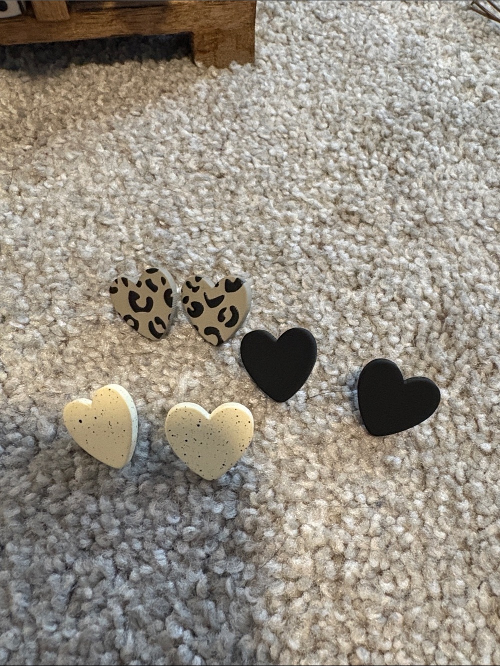 Heart Stud Earring Set - Black, Cream, Leopard